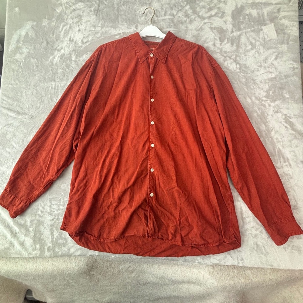 Tommy Bahama Mens XXL‎ Burnt Orange Tencel Cotton Jacquard Tropical Shirt L/S